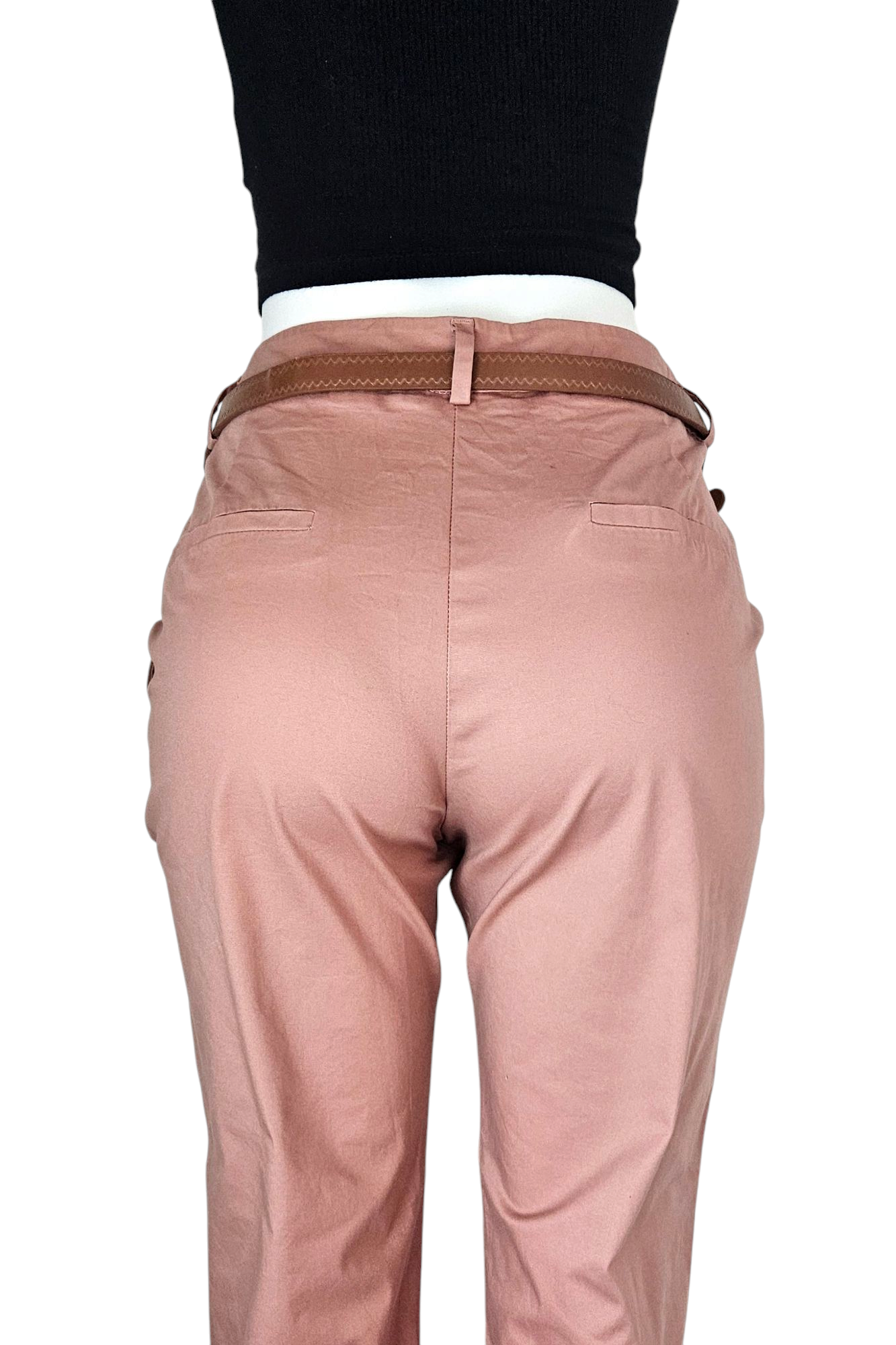 Pantalon chino rose avec ceinture marron  Élégant & Confortable XL