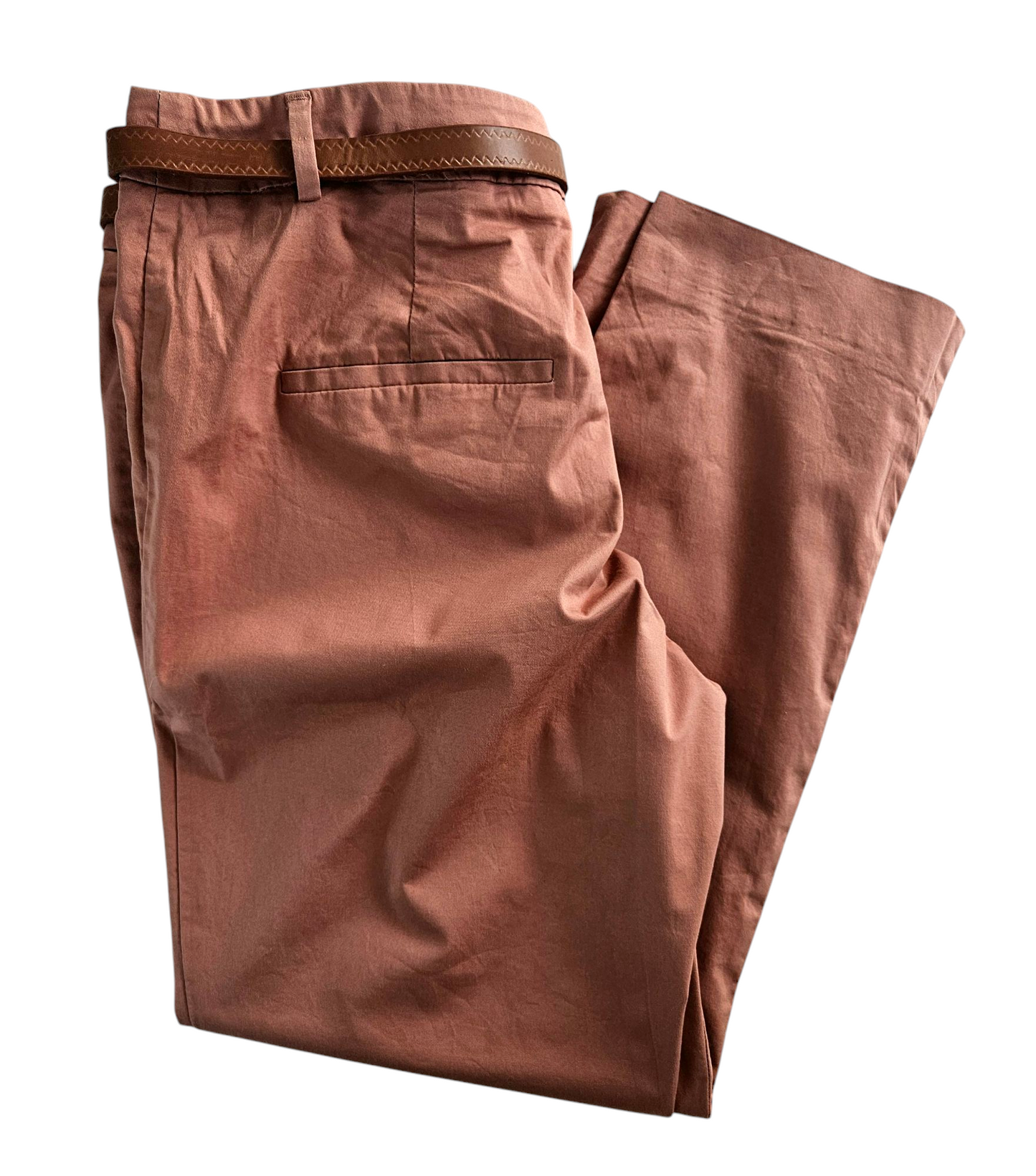 Pantalon chino rose avec ceinture marron  Élégant & Confortable XL