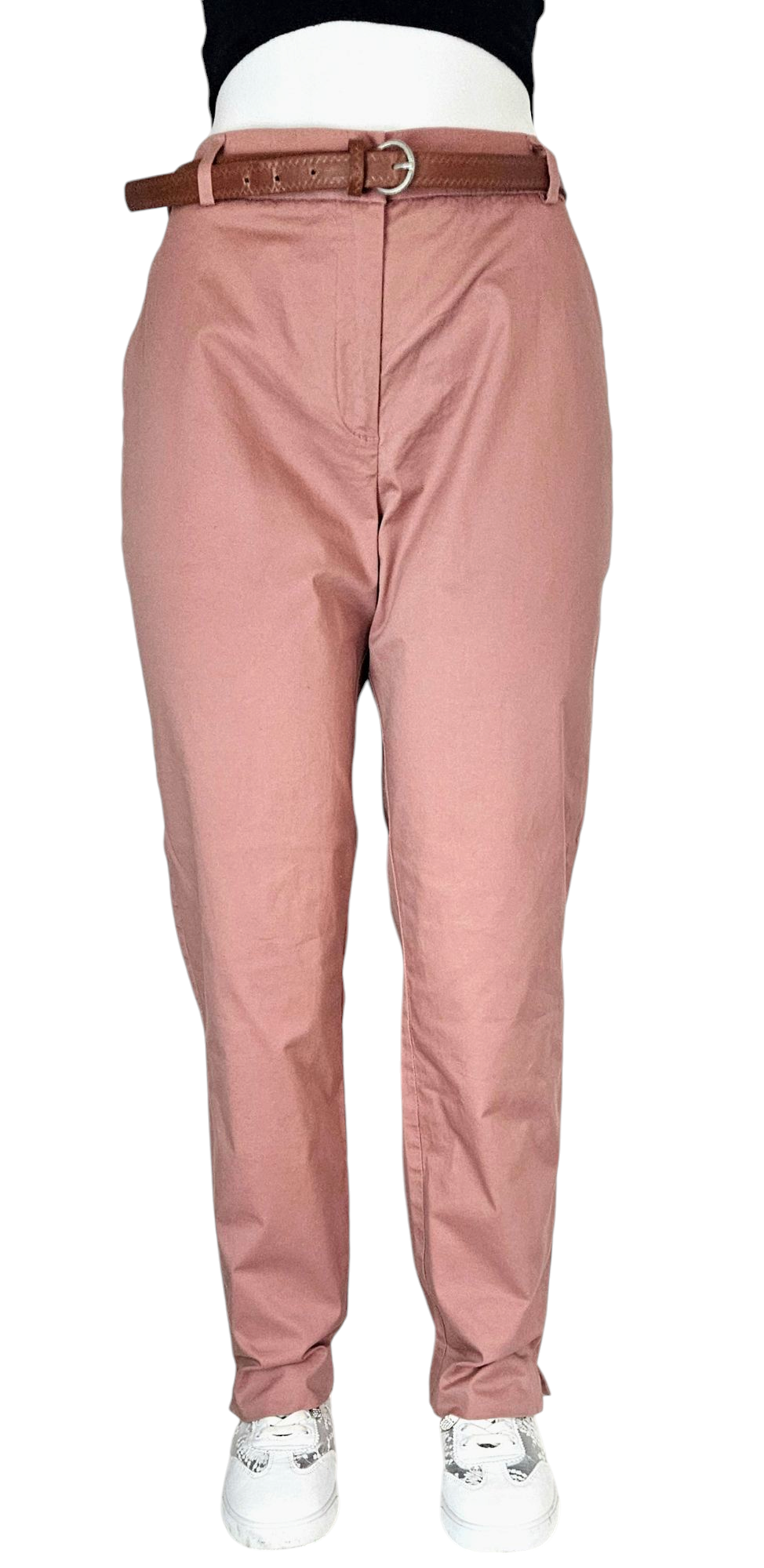 Pantalon chino rose avec ceinture marron  Élégant & Confortable XL