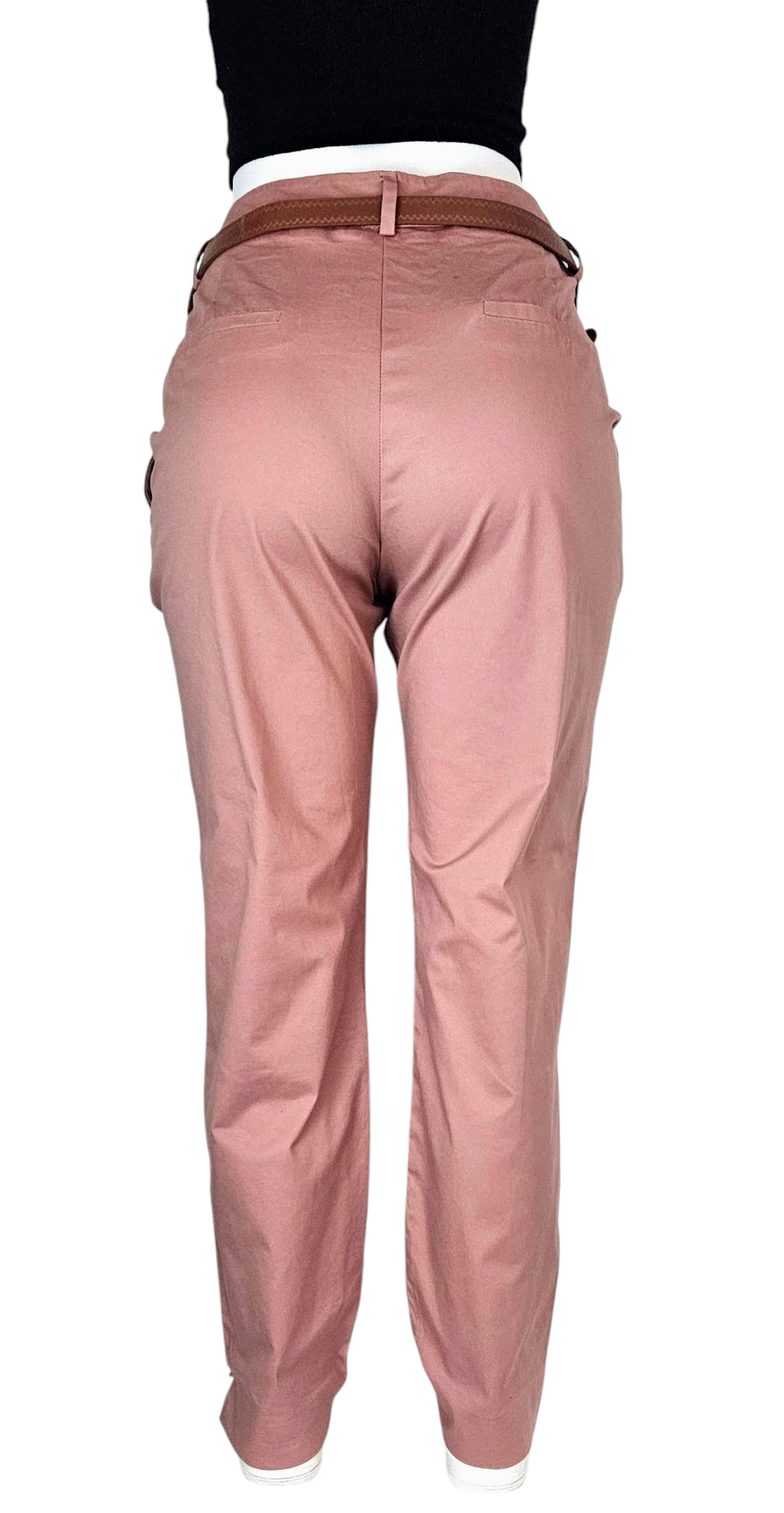 Pantalon chino rose avec ceinture marron  Élégant & Confortable XL