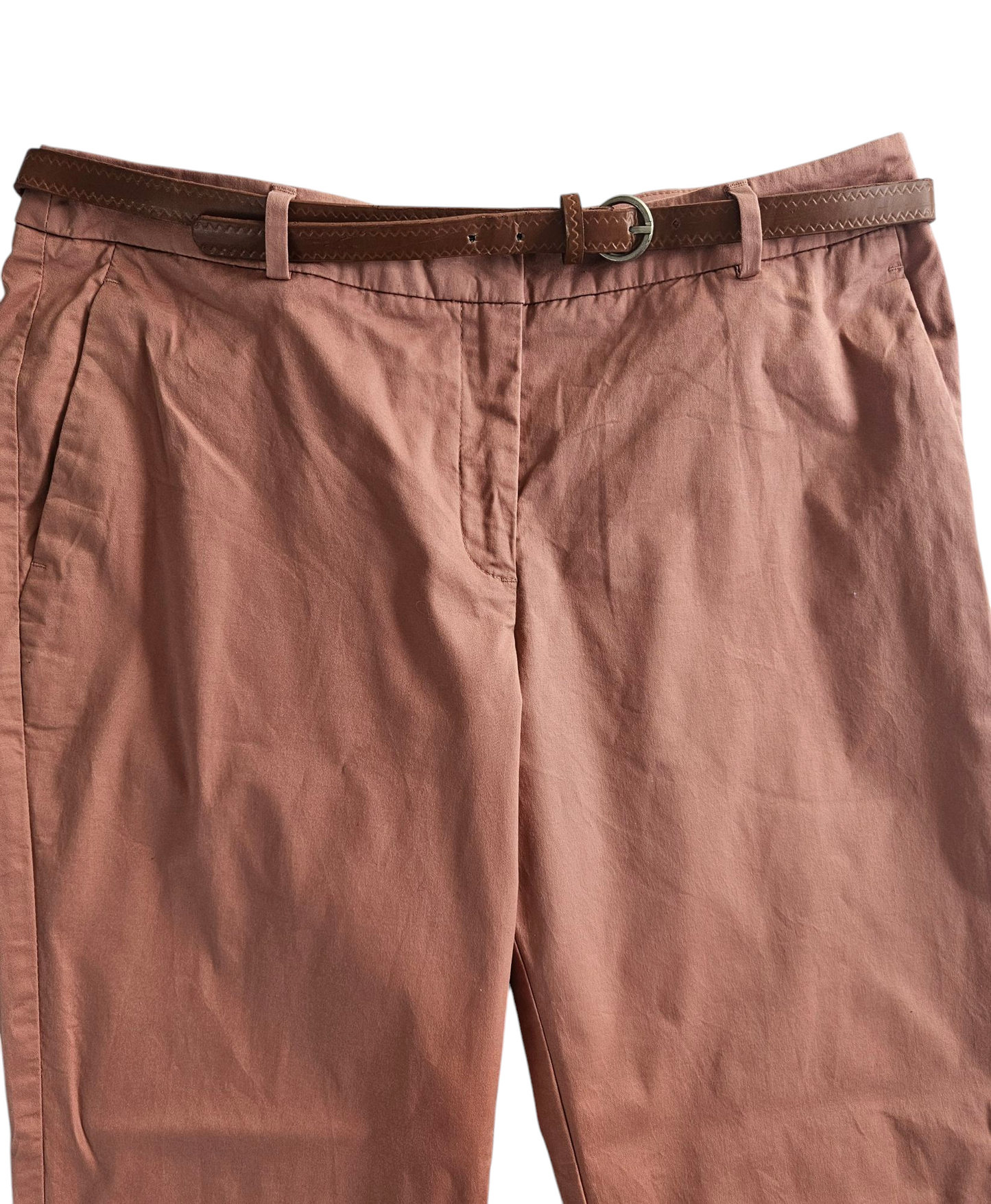 Pantalon chino rose avec ceinture marron  Élégant & Confortable XL